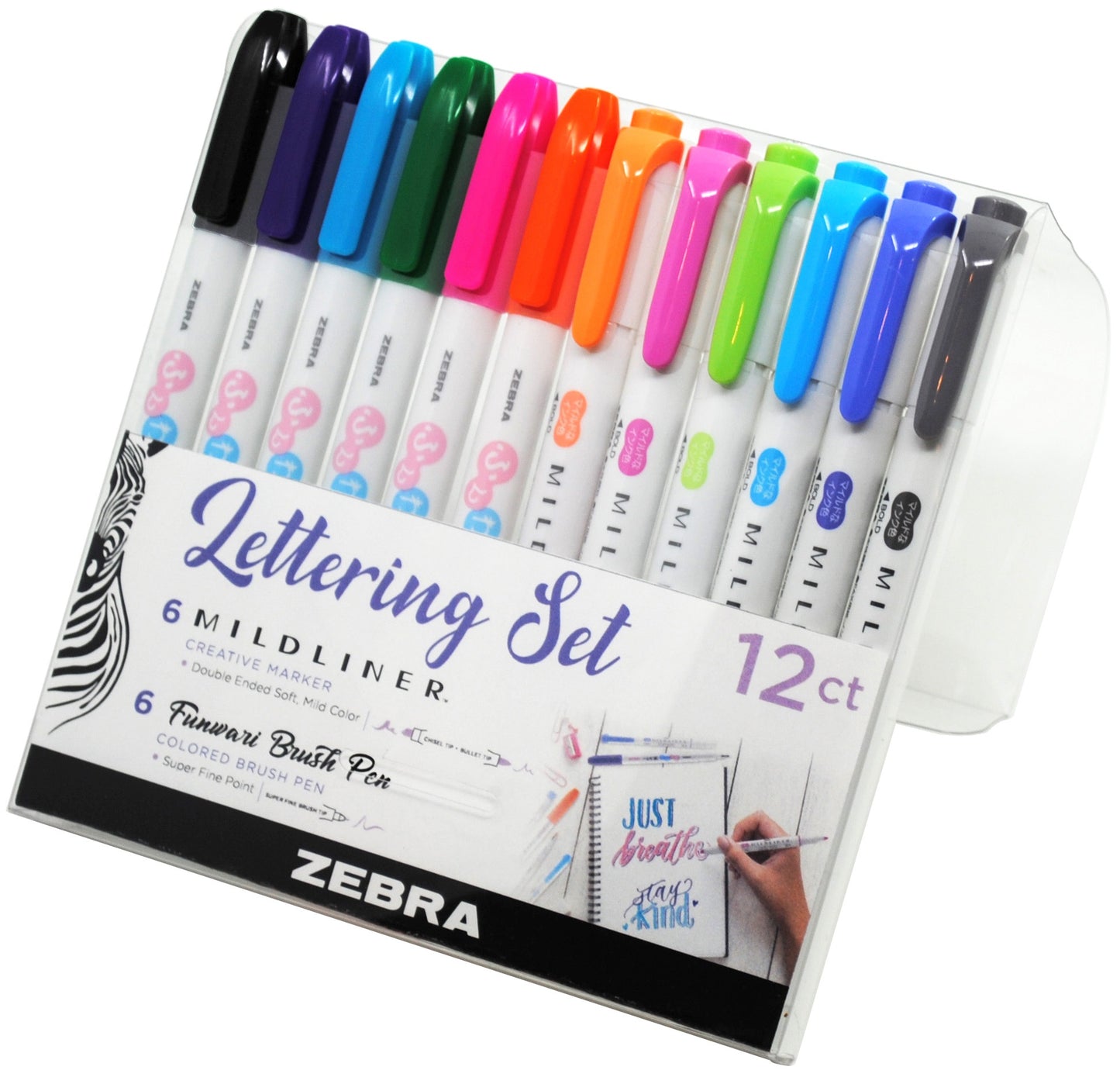 Zebra Mildliner Lettering Set 12/Pkg-Assorted Colors & Styles