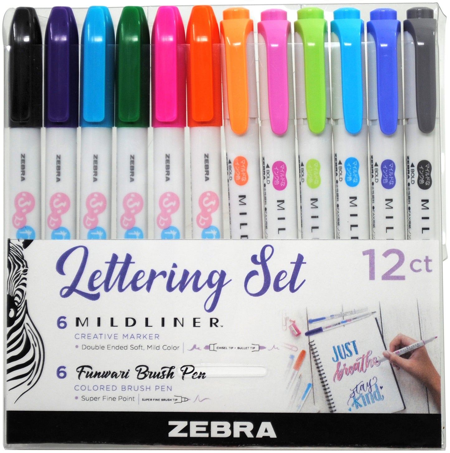 Zebra Mildliner Lettering Set 12/Pkg-Assorted Colors & Styles