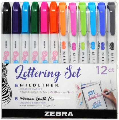 Zebra Mildliner Lettering Set 12/Pkg-Assorted Colors & Styles
