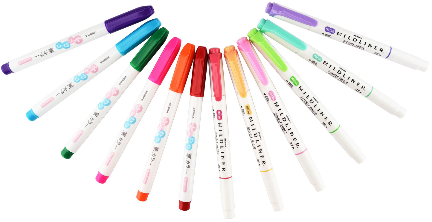 Zebra Mildliner Lettering Set 12/Pkg-Assorted Colors & Styles