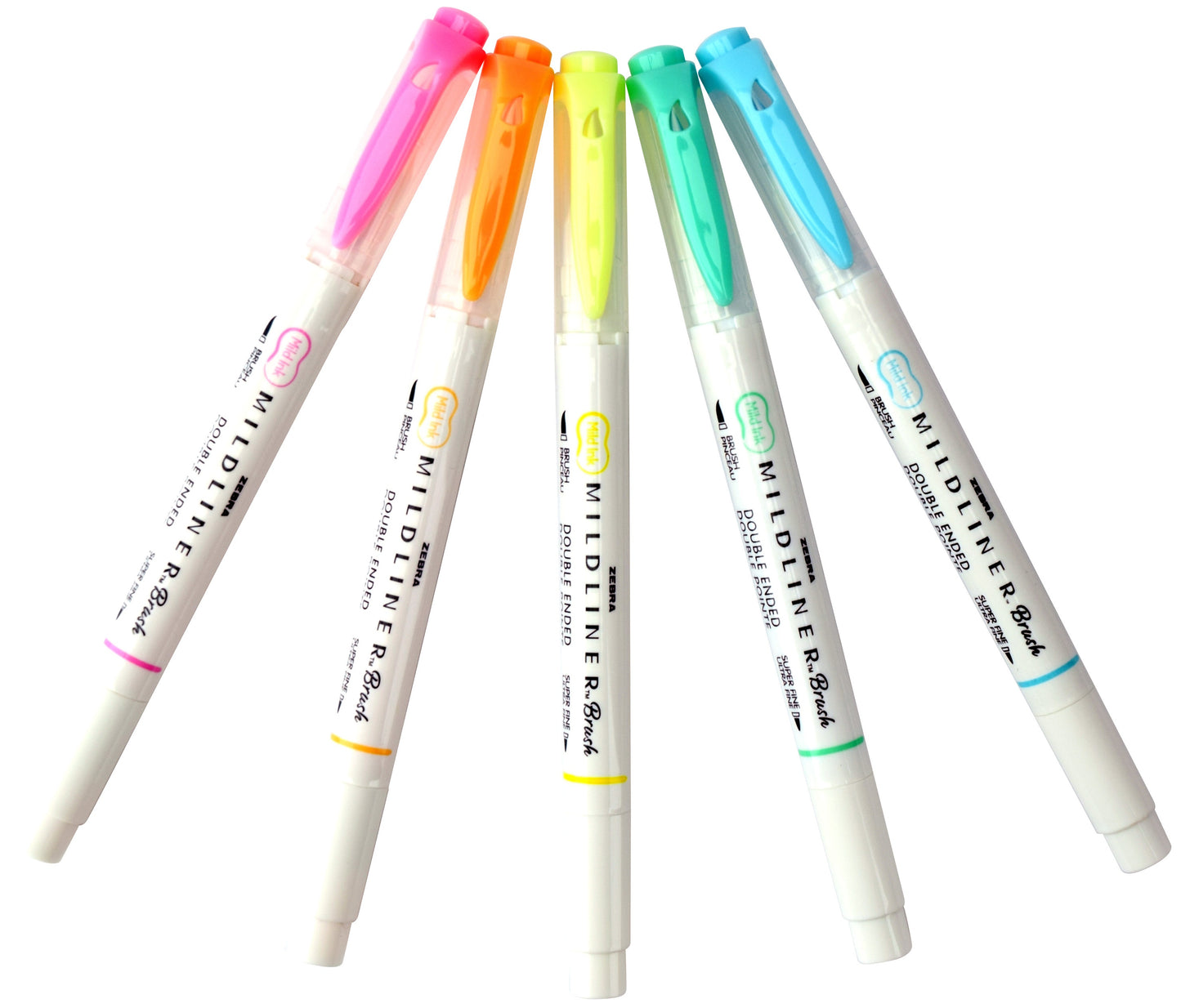 Zebra Mildliner Double Ended Brush Pen & Marker 5/Pkg-Fluorescent