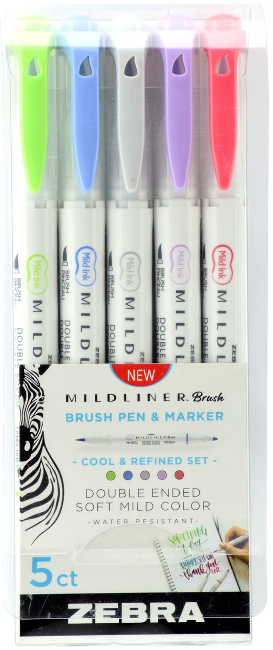 Zebra Mildliner Double Ended Brush Pen & Marker 5/Pkg-Cool & Refined