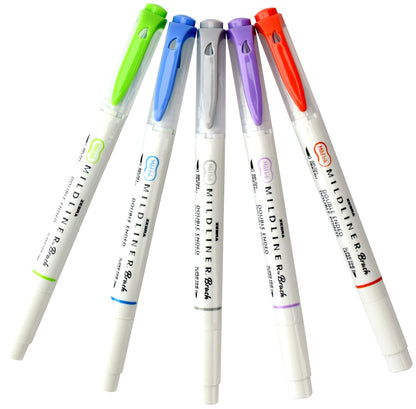 Zebra Mildliner Double Ended Brush Pen & Marker 5/Pkg-Cool & Refined