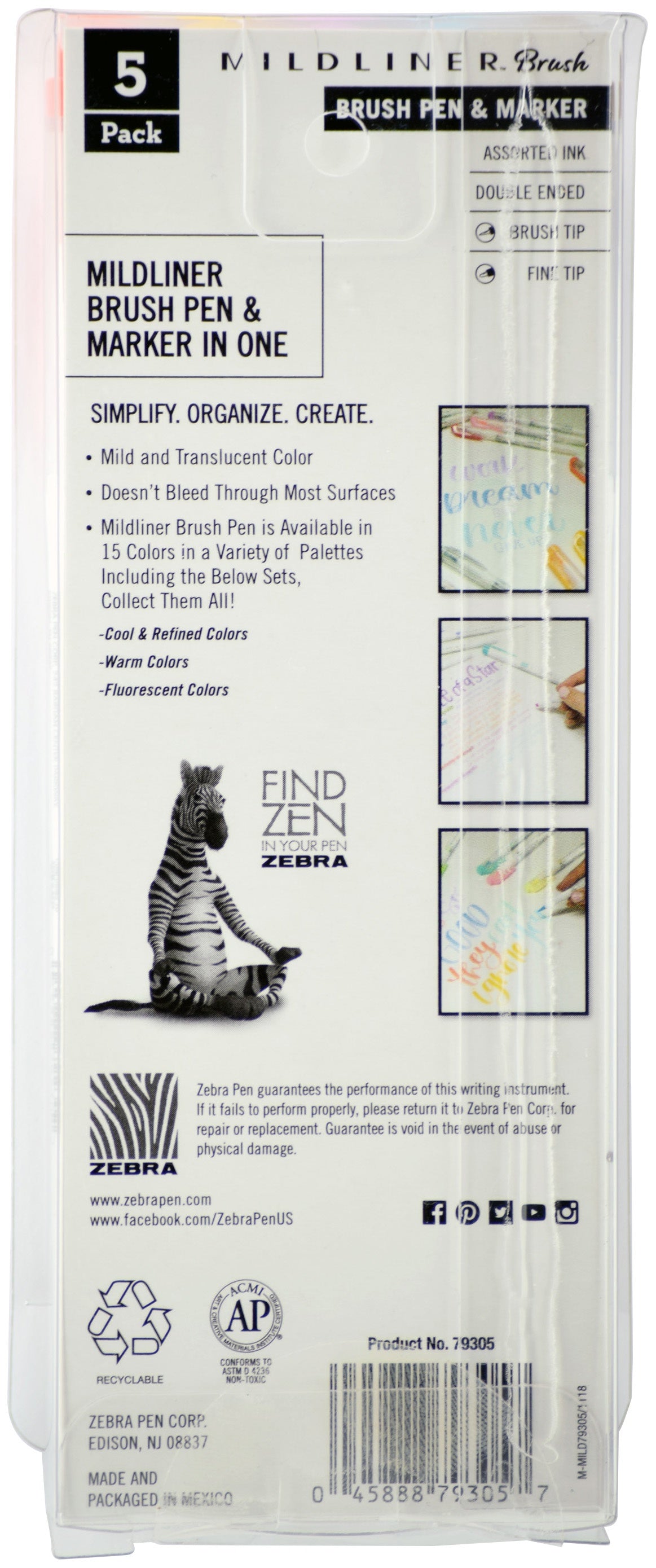 Zebra Mildliner Double Ended Brush Pen & Marker 5/Pkg-Warm