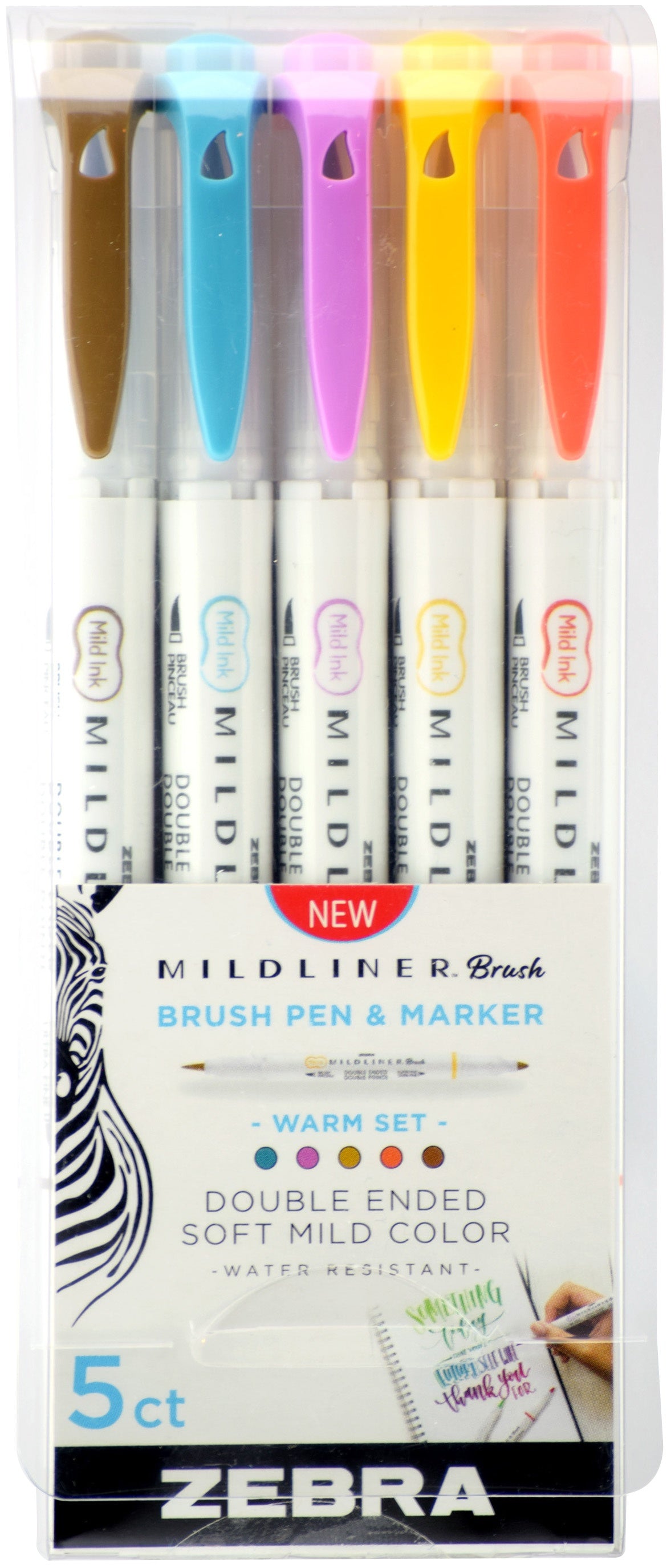 Zebra Mildliner Double Ended Brush Pen & Marker 5/Pkg-Warm