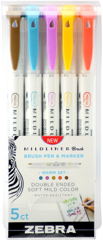 Zebra Mildliner Double Ended Brush Pen & Marker 5/Pkg-Warm