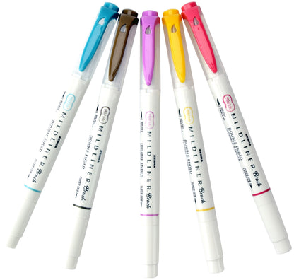 Zebra Mildliner Double Ended Brush Pen & Marker 5/Pkg-Warm