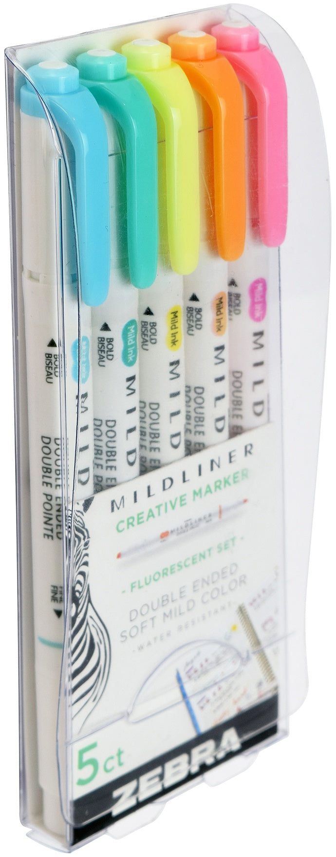 Zebra Mildliner Double Ended Marker Bold & Fine Point 5/Pkg-Fluorescent