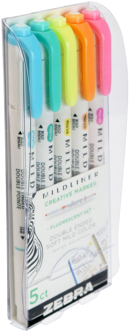 Zebra Mildliner Double Ended Marker Bold & Fine Point 5/Pkg-Fluorescent