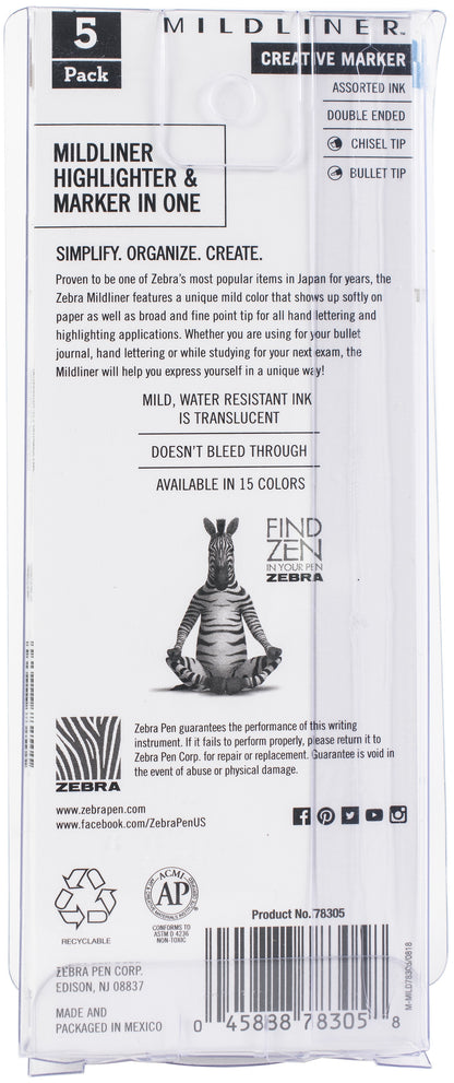 Zebra Mildliner Double Ended Marker Bold & Fine Point 5/Pkg-Warm
