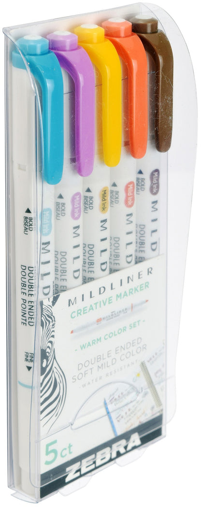 Zebra Mildliner Double Ended Marker Bold & Fine Point 5/Pkg-Warm