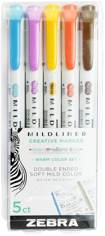 Zebra Mildliner Double Ended Marker Bold & Fine Point 5/Pkg-Warm