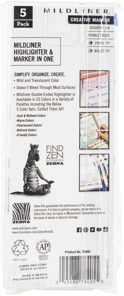 Zebra Mildliner Double Ended Marker Bold & Fine Point 5/Pkg-Refresh Mild