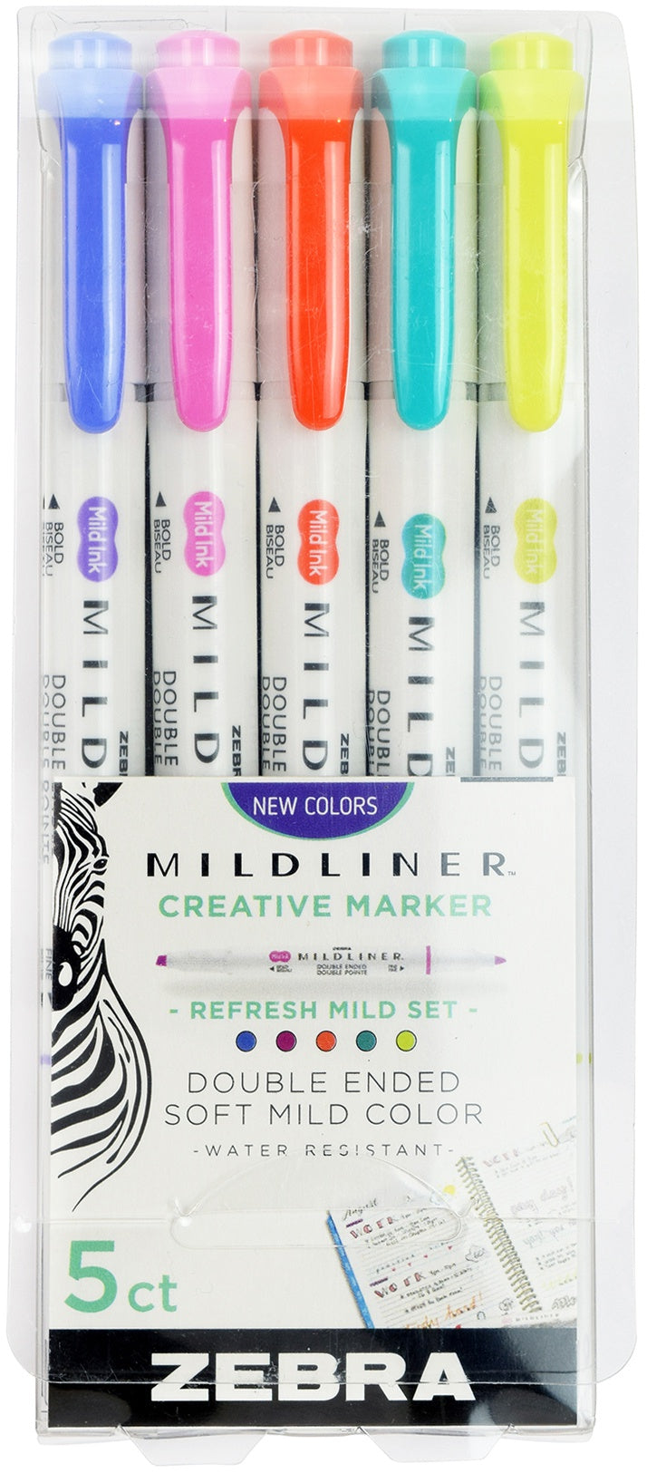 Zebra Mildliner Double Ended Marker Bold & Fine Point 5/Pkg-Refresh Mild