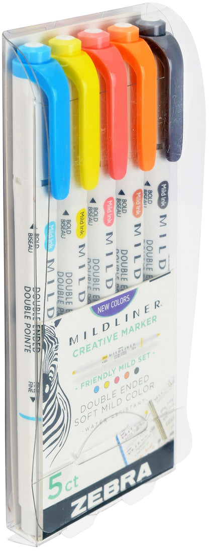 Zebra Mildliner Double Ended Marker Bold & Fine Point 5/Pkg-Friendly Mild