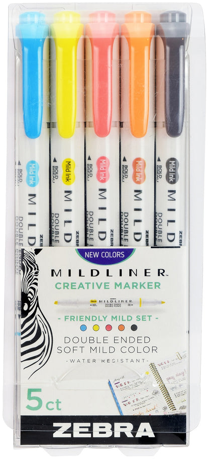Zebra Mildliner Double Ended Marker Bold & Fine Point 5/Pkg-Friendly Mild