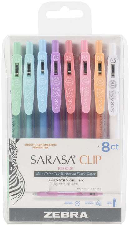 Zebra Sarasa Clip 0.5mm Fine Point Gel Ink Pens 8/Pkg-Milky -Assorted Colors