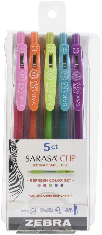 Zebra Sarasa Clip 0.5mm Fine Point Gel Ink Pens 5/Pkg-Refresh -Assorted Colors