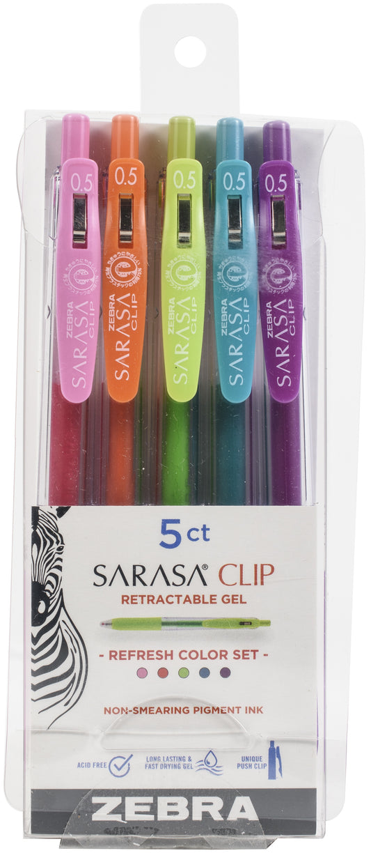 Zebra Sarasa Clip 0.5mm Fine Point Gel Ink Pens 5/Pkg-Refresh -Assorted Colors