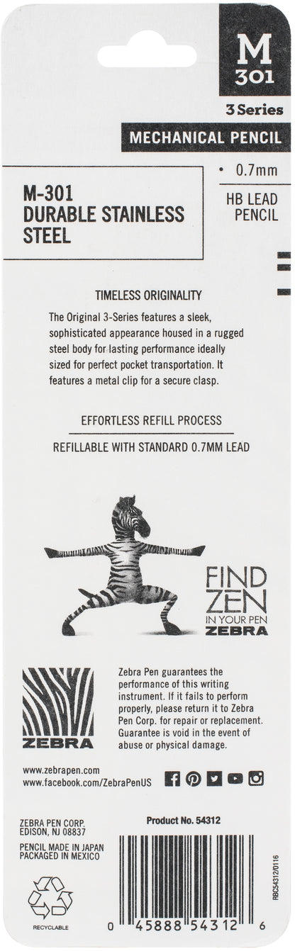 Zebra M301 Stainless Steel Mechanical Pencil 2/Pkg-0.7mm