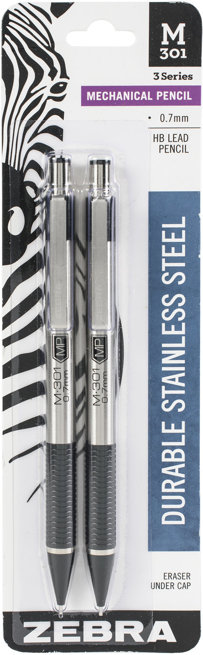 Zebra M301 Stainless Steel Mechanical Pencil 2/Pkg-0.7mm