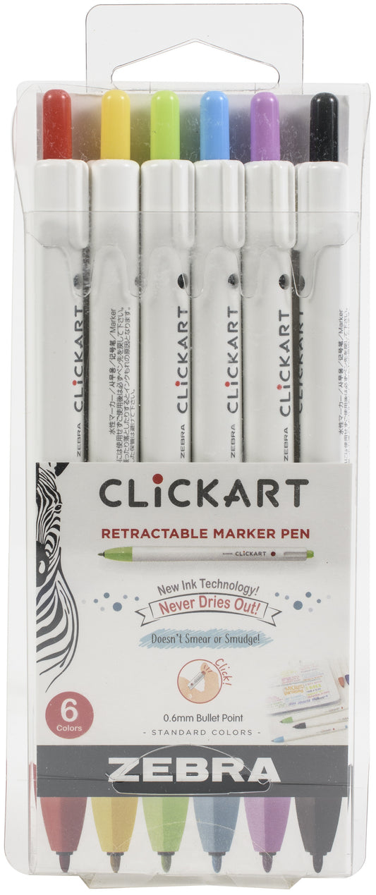 Zebra Click Art 0.6mm Bullet Point Marker Pens 6/Pkg-Assorted Colors