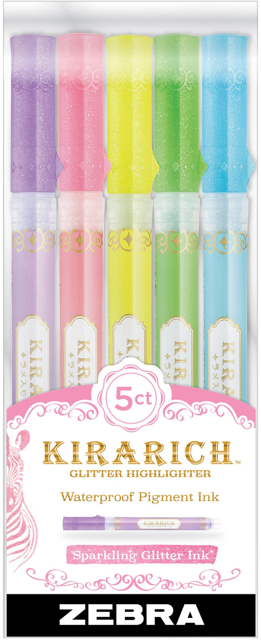 Zebra Kirarich Chisel Tip Glitter Highlighter Set 5/Pkg-Assorted Colors