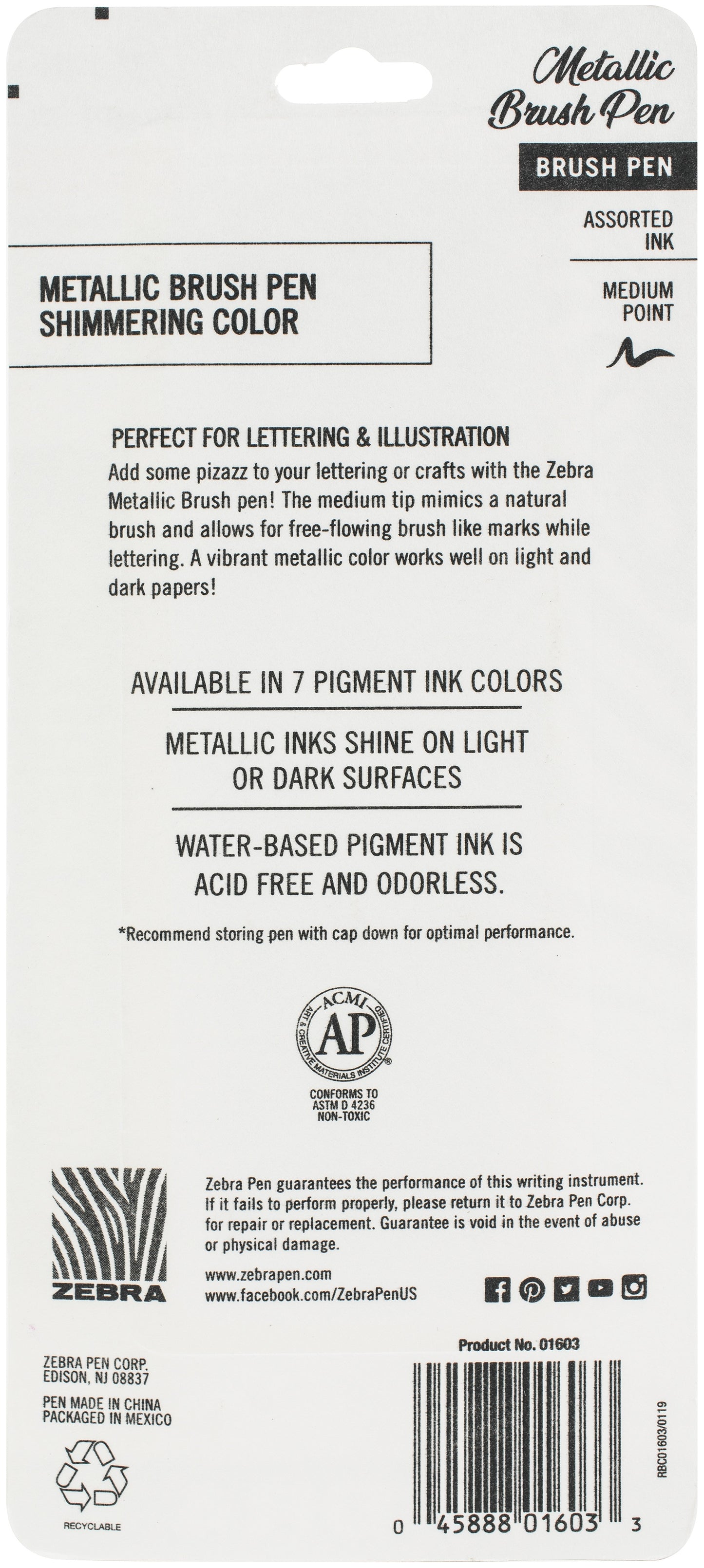 Zebra Metallic Brush Pen Set 3/Pkg-Assorted Colors