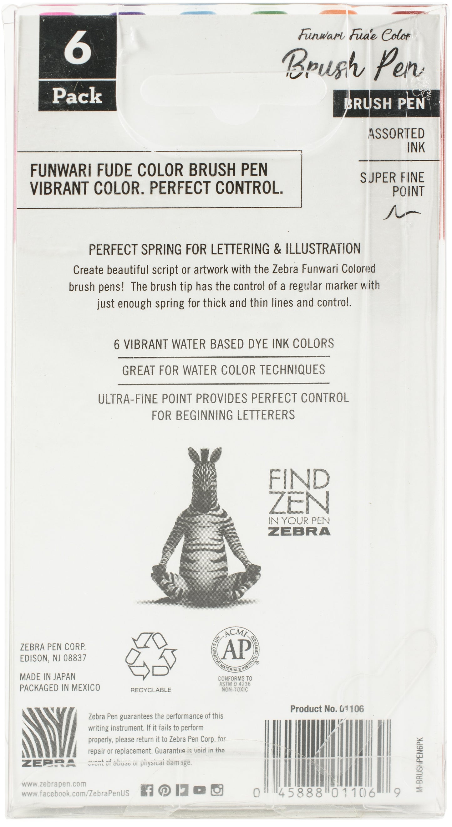 Zebra Funwari Brush Pen Set 6/Pkg-Assorted Colors