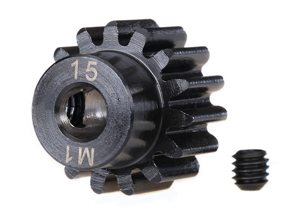 Gear 15-T pinion (machined) (1.0 metric pitch) (fits 5mm shaft)/ set screw (compatible with steel spur gears)