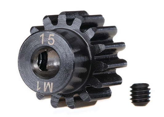 Gear 15-T pinion (machined) (1.0 metric pitch) (fits 5mm shaft)/ set screw (compatible with steel spur gears)