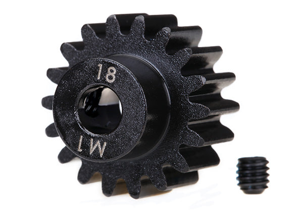 Gear 18-T pinion (machined) (1.0 metric pitch) (fits 5mm shaft)/ set screw (compatible with steel spur gears)