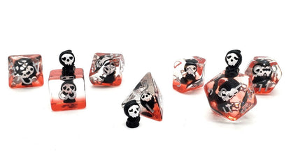 Old School 7 Piece DnD RPG Dice Set: Infused - Demon - Black