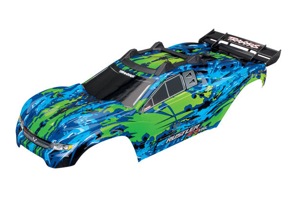 Body Rustler 4X4 VXL green/ window grille lights decal sheet (assembled with front & rear body mounts and rear body support for clipless mounting)