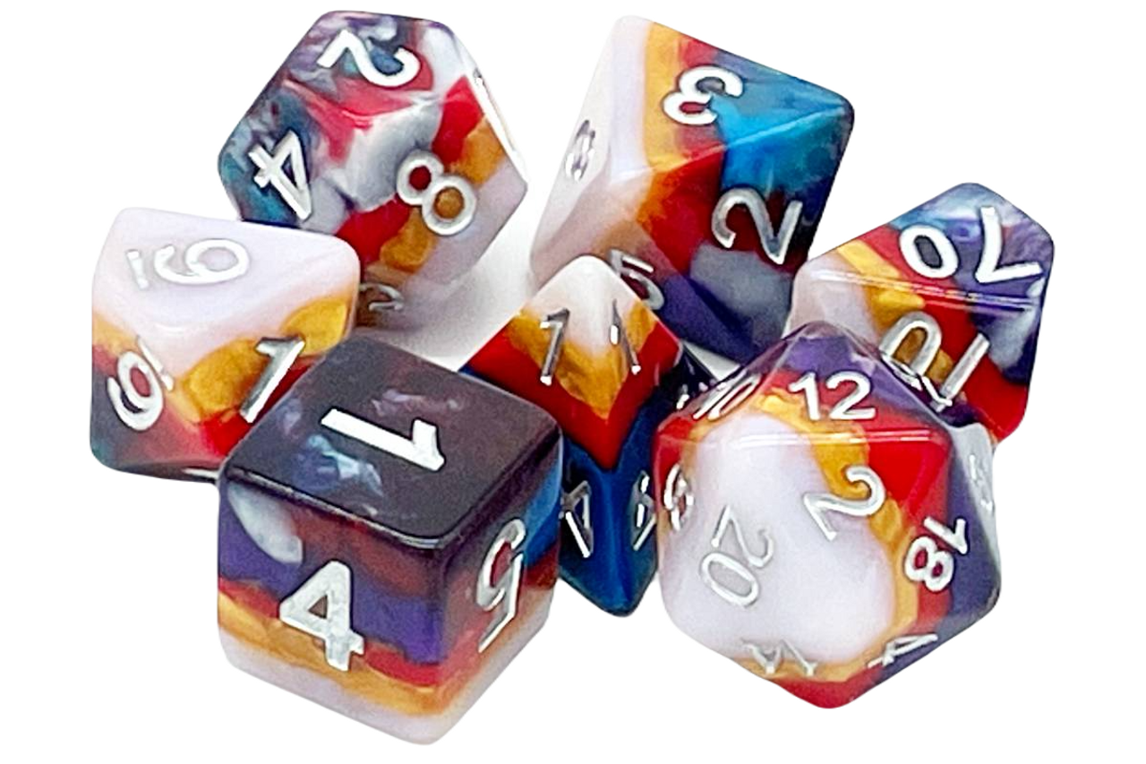 Old School 7 Piece DnD RPG Dice Set: Gradients - American Hero