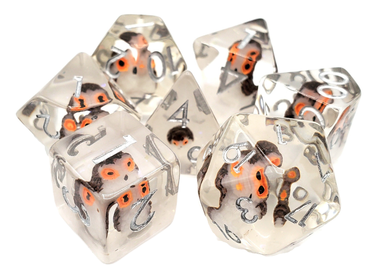 Old School 7 Piece DnD RPG Dice Set: Animal Kingdom - Brown Owl