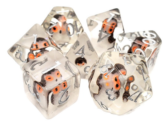 Old School 7 Piece DnD RPG Dice Set: Animal Kingdom - Brown Owl