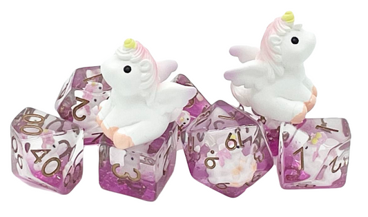 Old School 7 Piece DnD RPG Dice Set: Animal Kingdom - Pink Unicorn - copy