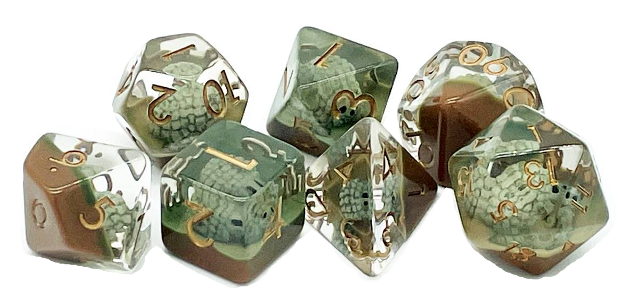 Old School 7 Piece DnD RPG Dice Set: Animal Kingdom - Hedgehogs - Brown