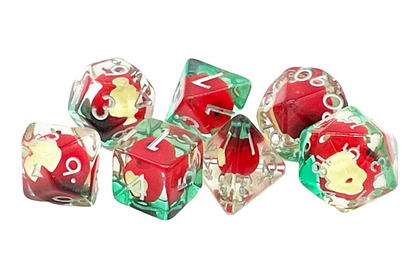 Old School 7 Piece DnD RPG Dice Set: Infused - An Apple a Day!