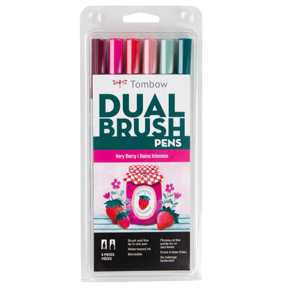 Tombow Dual Brush Markers 6/Pkg-Very Berry