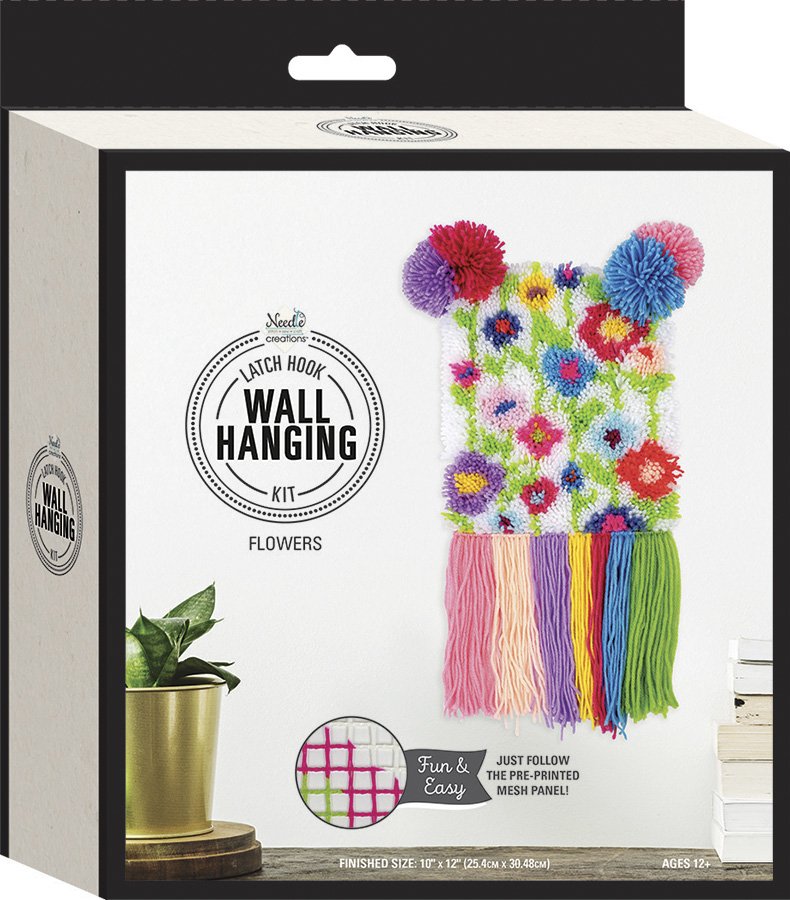 Fabric Editions Needle Creations Latch Hook Wall Hanging Kit-Flowers
