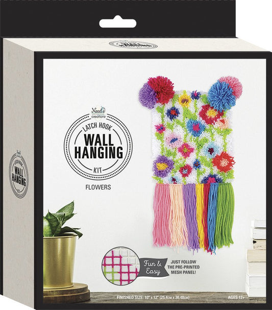 Fabric Editions Needle Creations Latch Hook Wall Hanging Kit-Flowers