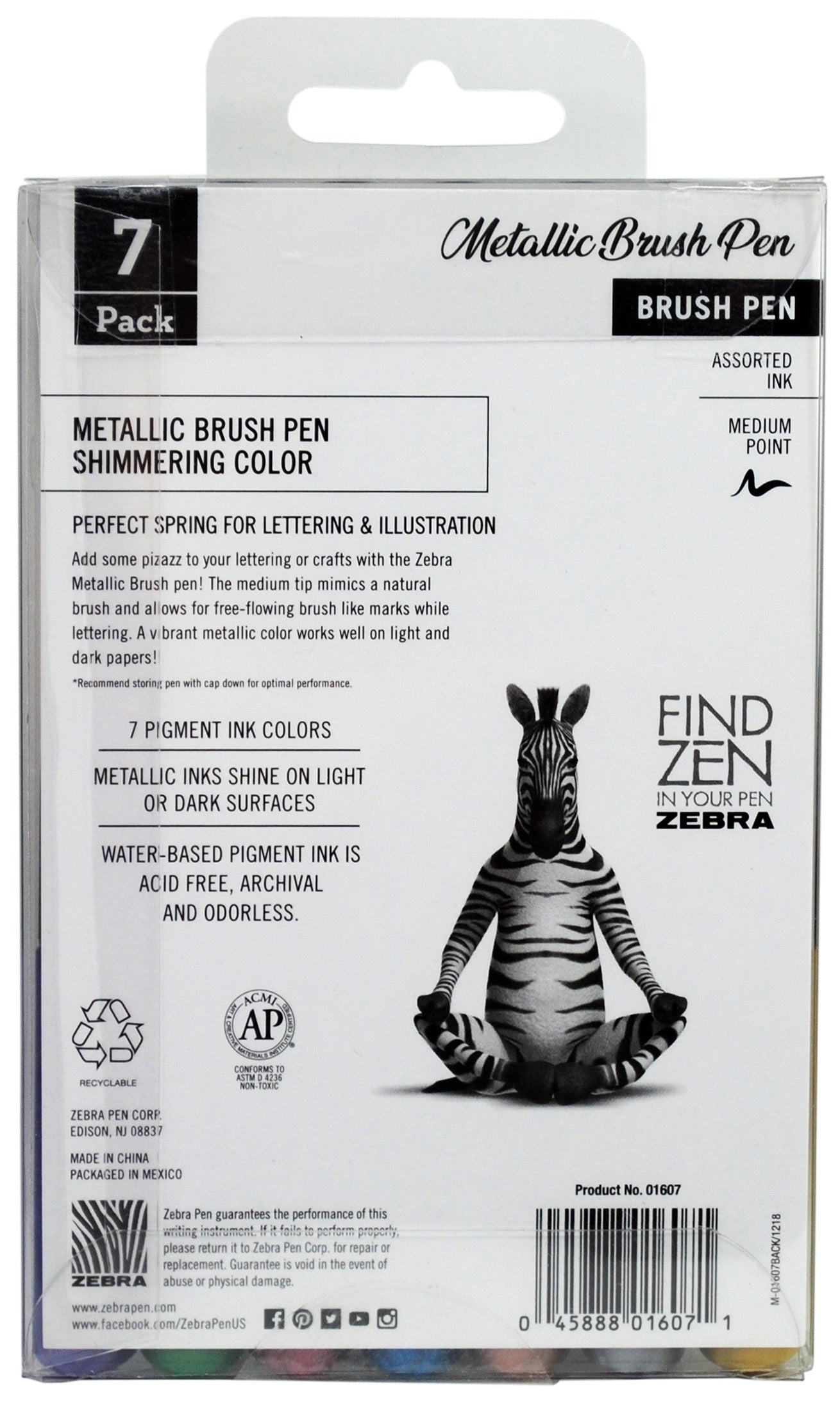 Zebra Metallic Brush Pen Set 7/Pkg-Assorted