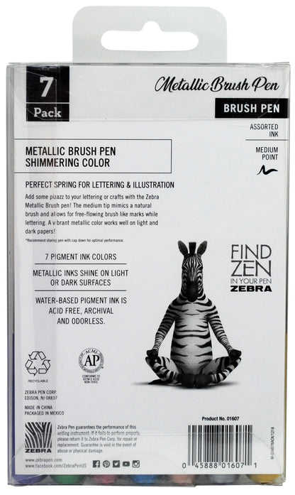 Zebra Metallic Brush Pen Set 7/Pkg-Assorted