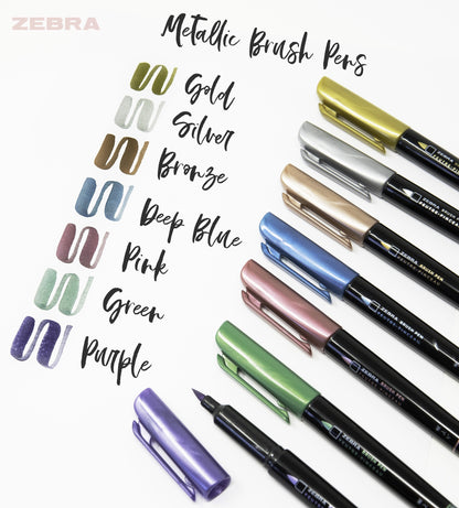 Zebra Metallic Brush Pen Set 7/Pkg-Assorted