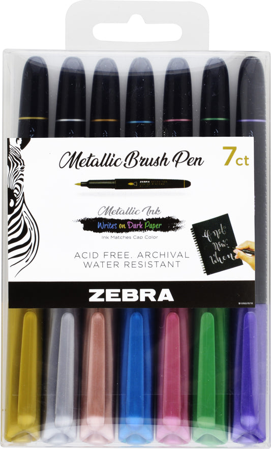 Zebra Metallic Brush Pen Set 7/Pkg-Assorted