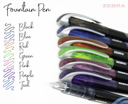 Zebra Fountain Pens 7/Pkg-Assorted