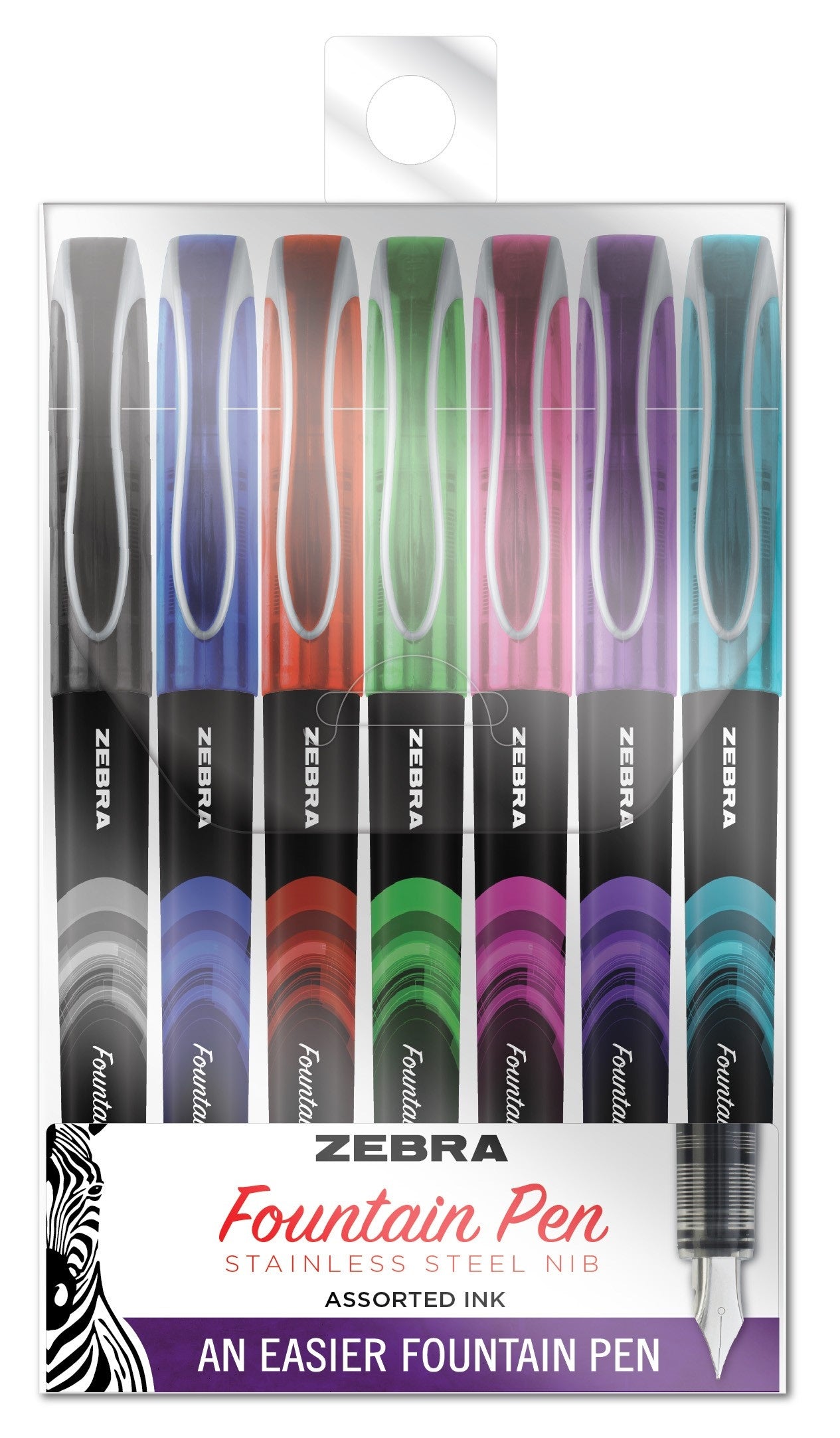 Zebra Fountain Pens 7/Pkg-Assorted