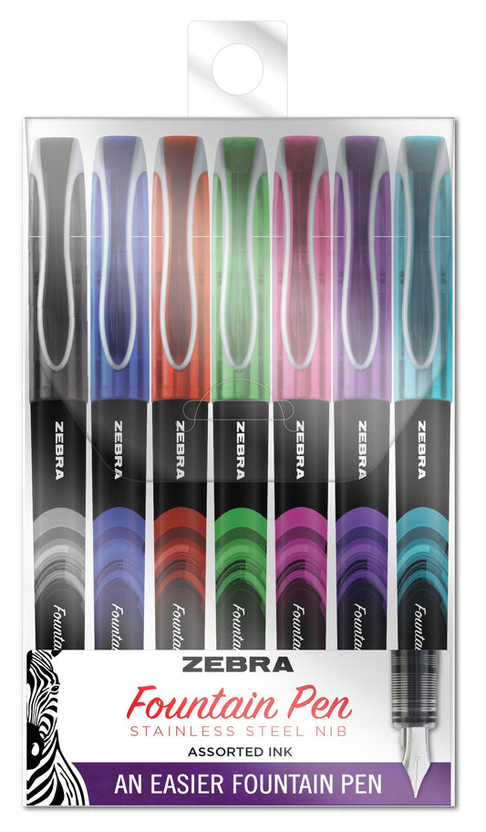 Zebra Fountain Pens 7/Pkg-Assorted